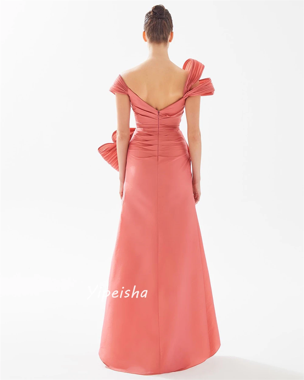 Yipeisha Fashion High Quality Off-the-shoulder A-line Shirred Floor length Skirts Charmeuse Prom Dresses