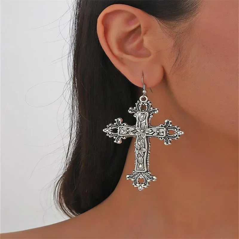 Large Antique Gothic Cross Drop Earrings - Gifts for Her Trad Goth Jewelry Fashion Delicacy 2022 New Women Gift Girlfriend