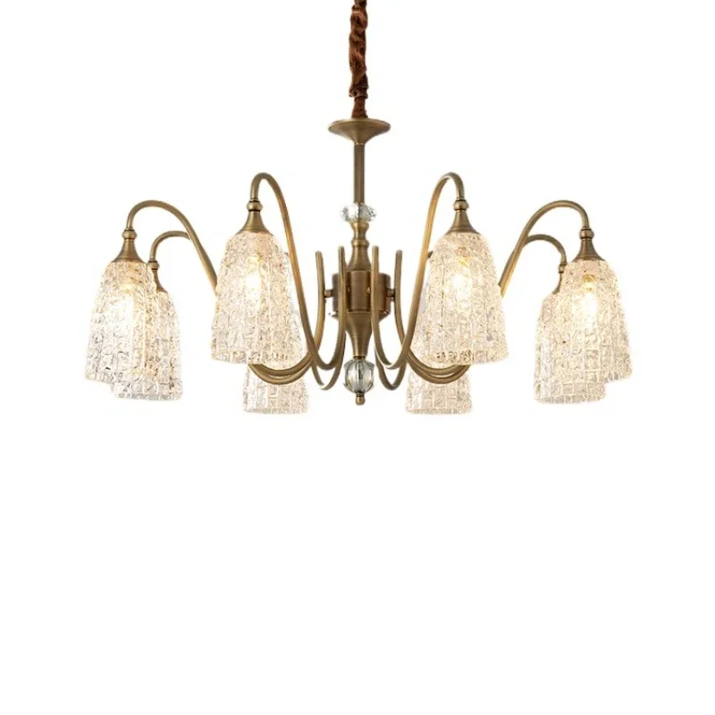 

French light luxury living room chandelier, American retro crystal lamp, European simple all copper lamps