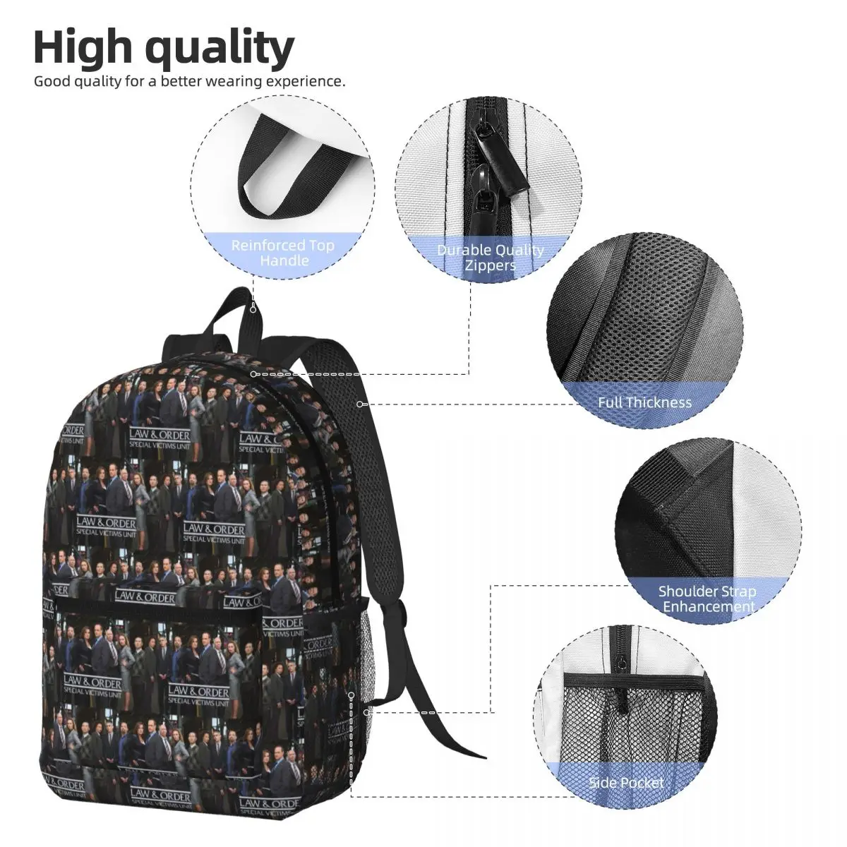 Law And Order SVU Merch Backpack Boys Girls BookBag Kids School Bag Computer Shoulder Bags for Men Women