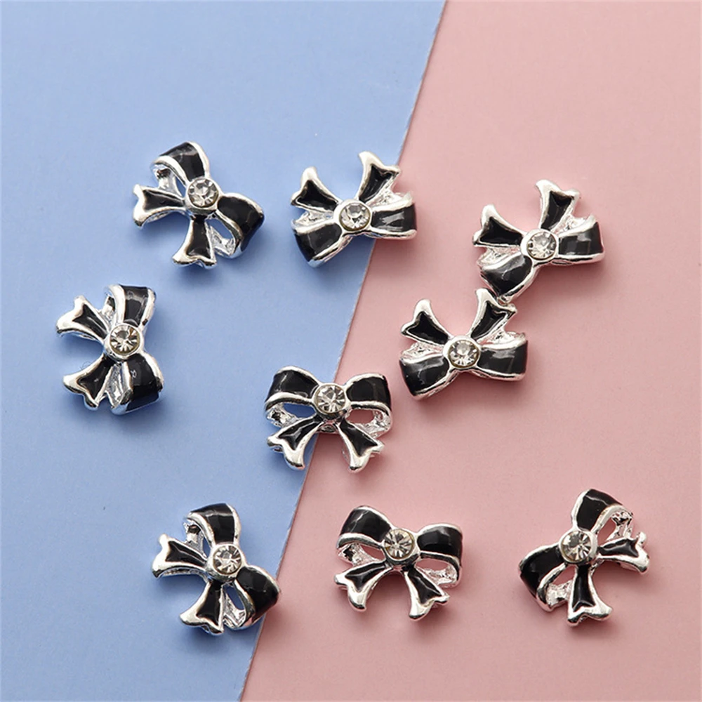 10Pcs Black White Alloy Bow Parts Nails Charm Japanese Butterfly Jewelry 3D Ornament Rhinestones Nails Art Manicure Accessories
