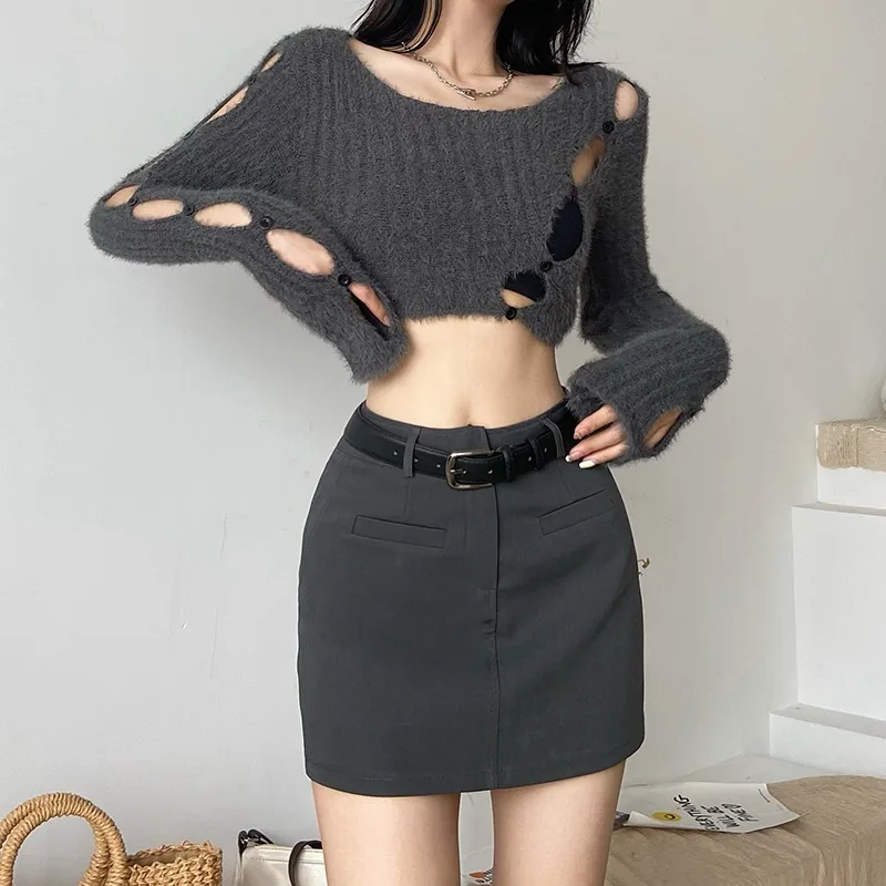 

Мини-юбки женские летние новый дизайн с высокой талией тонкие однотонные трапециевидные юбки OL корейские модные универсальные с запахом бедра темперамент повседневные уличные