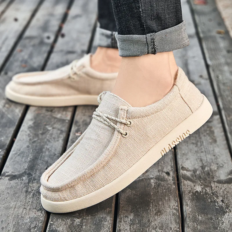 Classic Khaki Men's Canvas Shoes Trendy Comfort Loafers Men Light Casual Flat Shoes For Men Driving Shoes zapatillas de hombre