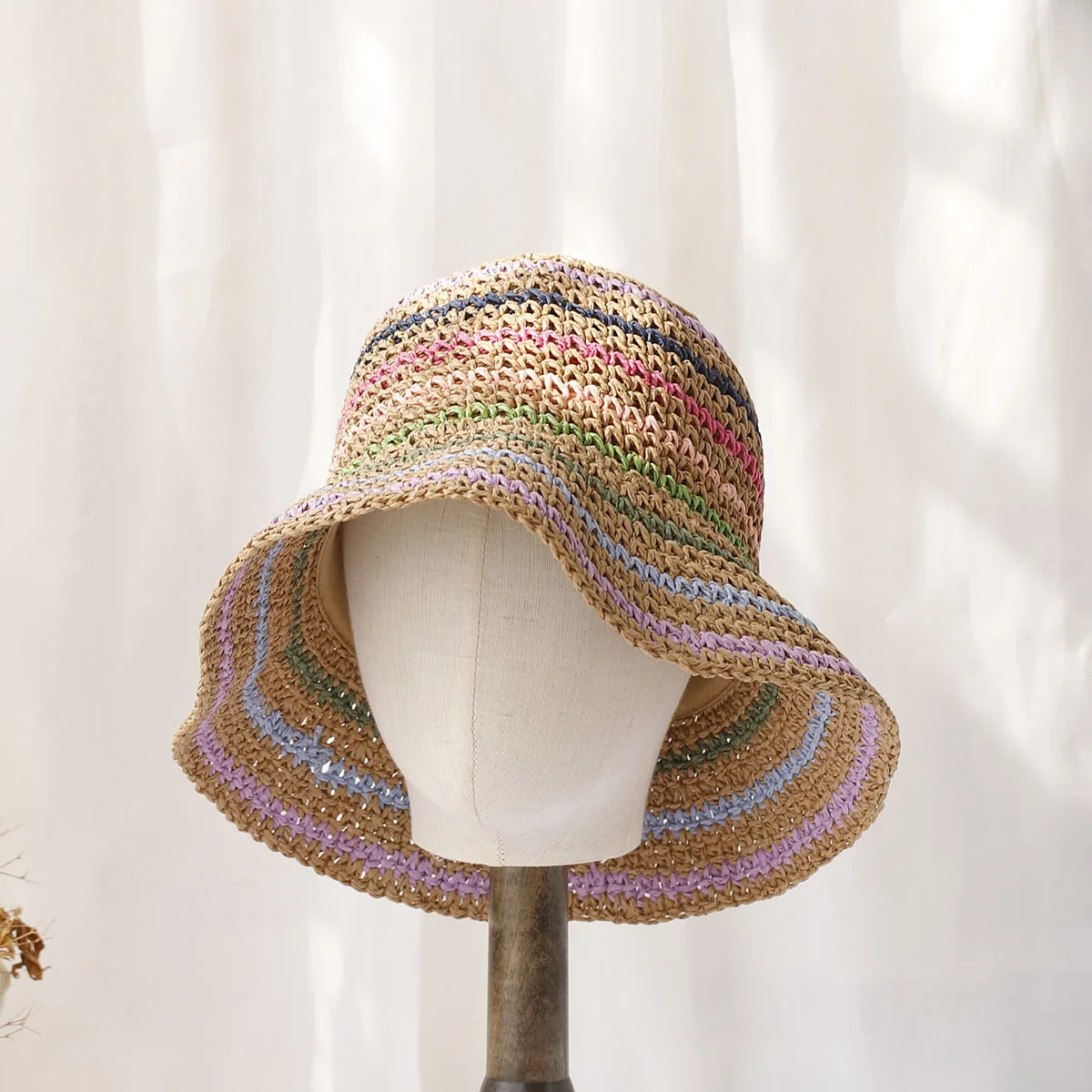 2024 Womens Straw Hat crochet hat Striped Rainbow UV Protection Sun Visor beach hat Women Visors Ladies hat Women Summer hat Cap