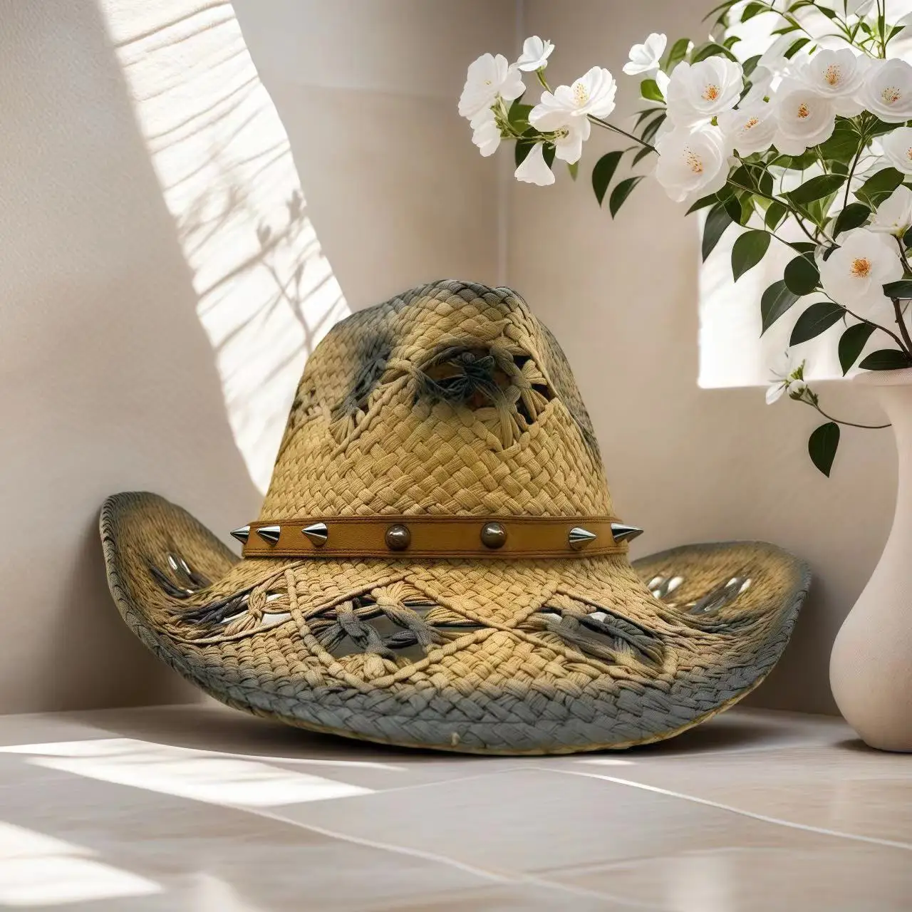 

Соломенная шляпа с кристаллами в ковбойском стиле для женщин и мужчин, винтажная пляжная шляпа для вечеринок, летних фестивалей, кантри-музыки, головной убор