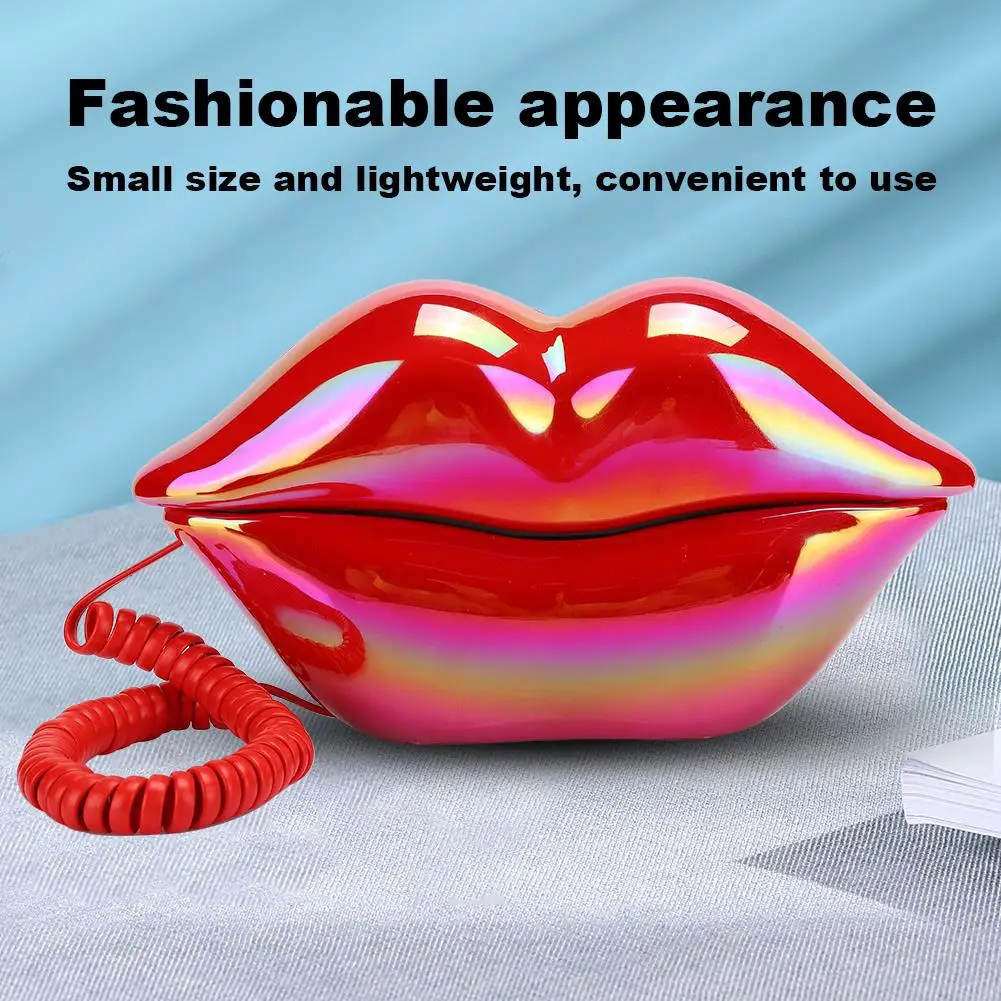 Lips Telephone Hotel Decor Landline Desktop Phone Electroplated Mouth Shape Mini Phone