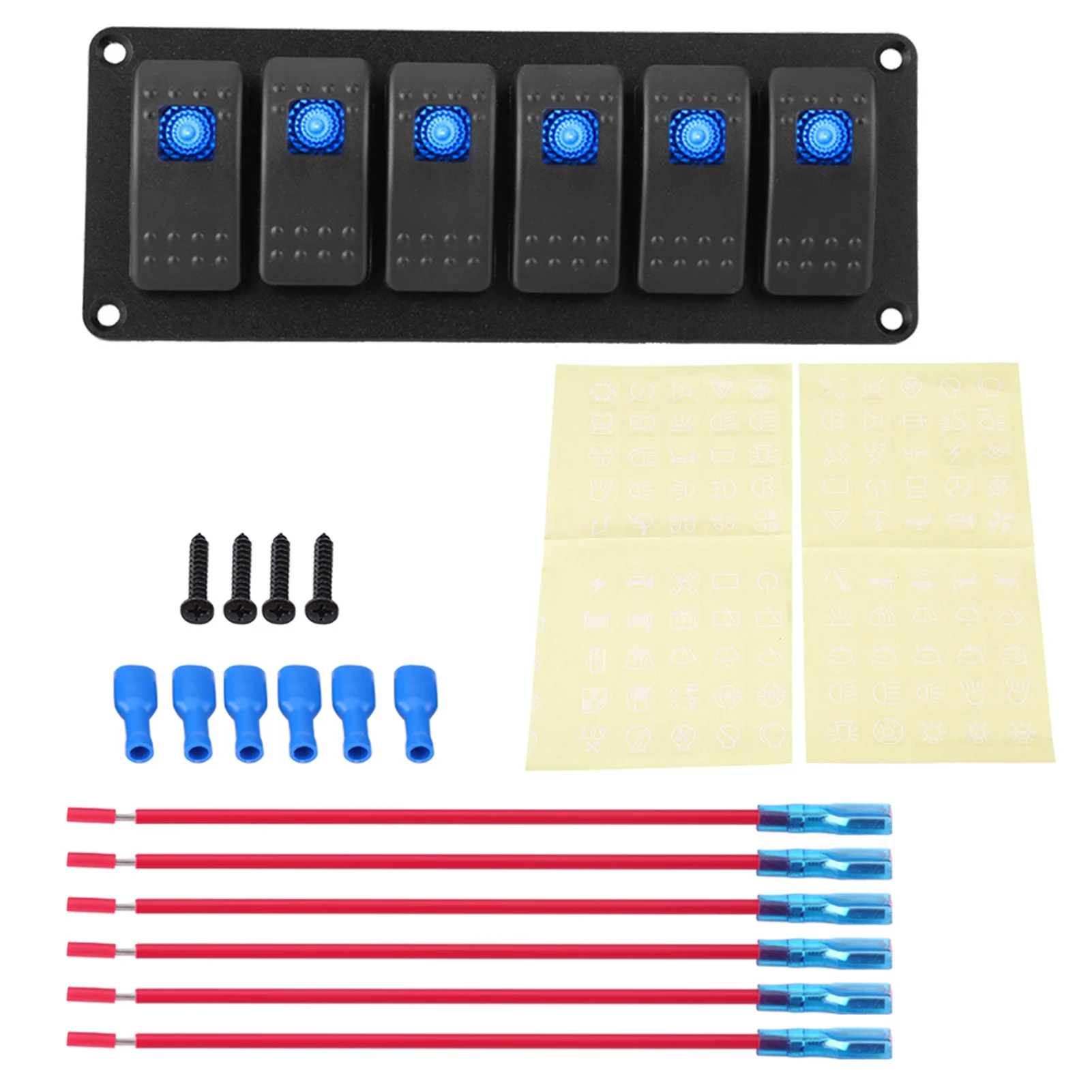 12-24V 보트용 6갱 로커 스위치 패널 LED 단일 조명 스위치 자동차 RV 보트 요트 해양 액세서리용 범용