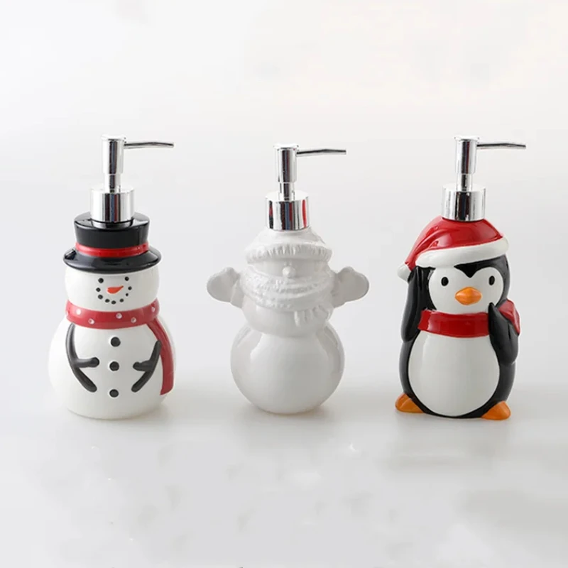 Hand Sanitizer Bottles - Shampoo, Shower Gel & Christmas Soap Dispensers in Bear, Penguin & Snowman Designs for Festive Bathroom