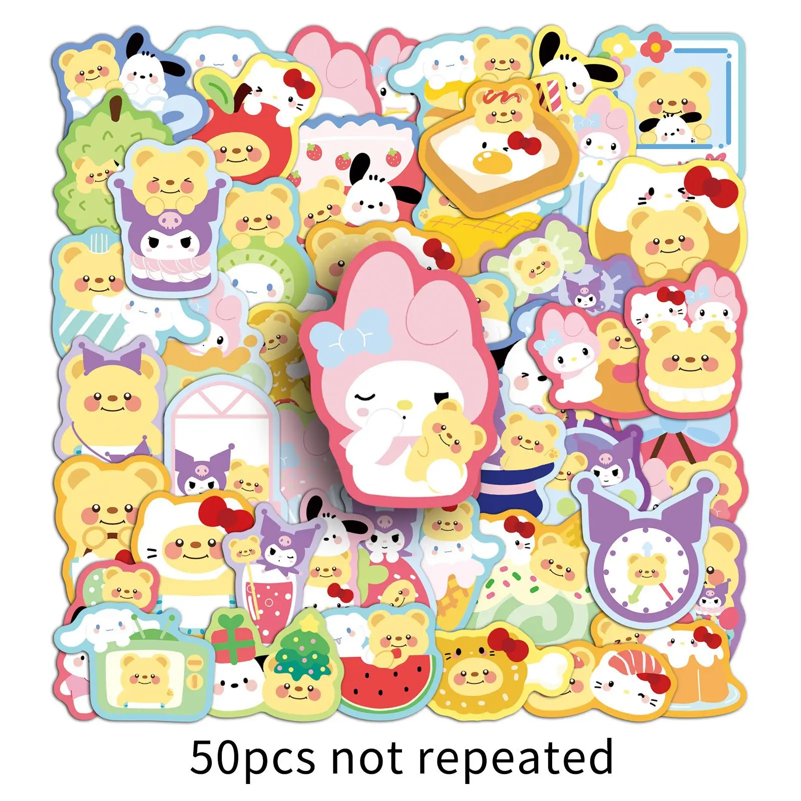 

50PCS Sanrio and Butter Bear Cute Cartoon Stickers Decal DIY Decoration Suitcase Scrapbooking Phone Laptop Stationery