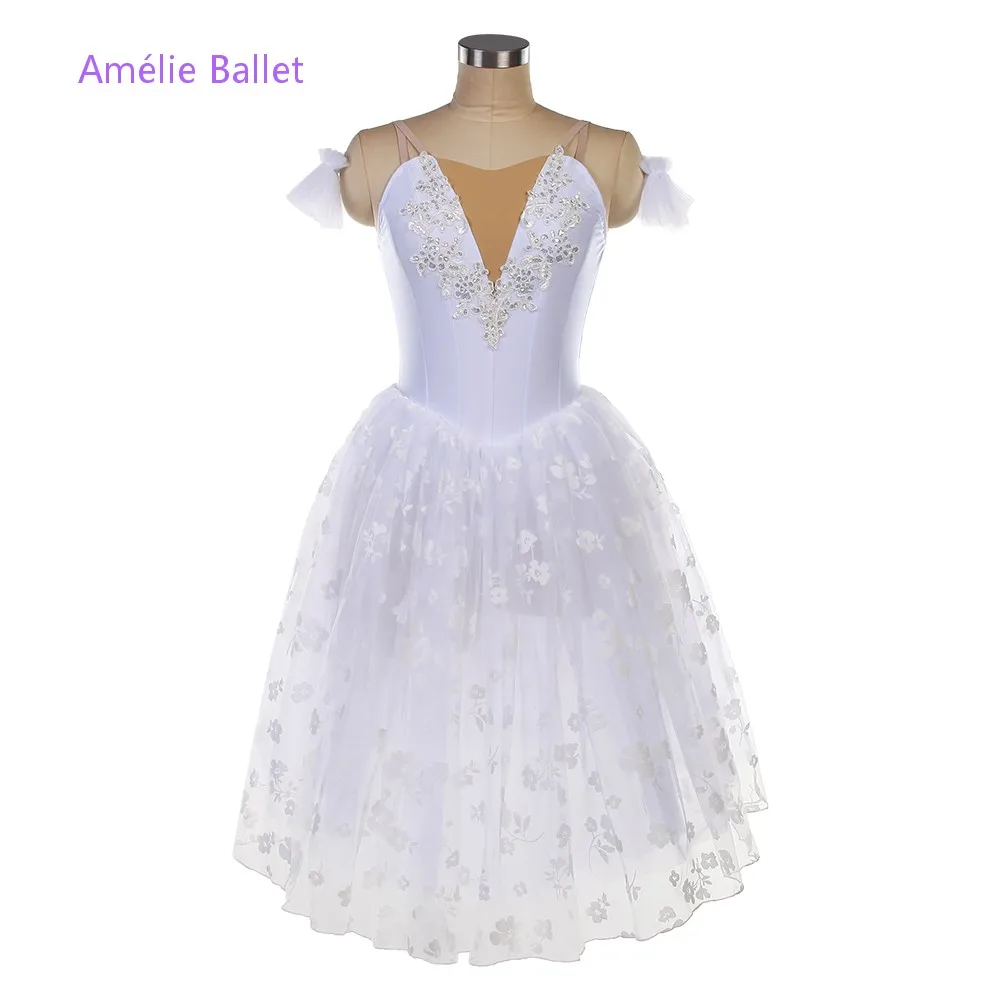 

26072 Новые балетные костюмы, белая балетная пачка из спандекса, романтическая длинная балетная пачка для женщин и девочек, танцевальные костюмы для выступлений на сцене