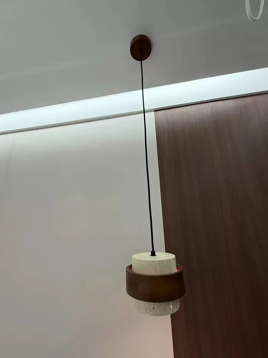 Japanese Wabi Sabi Pendant Light Modern Walnut Wood Small Stone LED Hanging Lamp Bedroom Dining Room Bar Vintage Home Decor