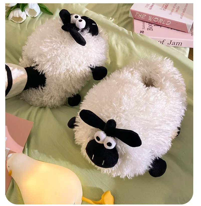 

New hairy sheep furry loafers women's fuzzy mules stuffed fur slides woman winter warm plush house shoes unisex big slipper 45