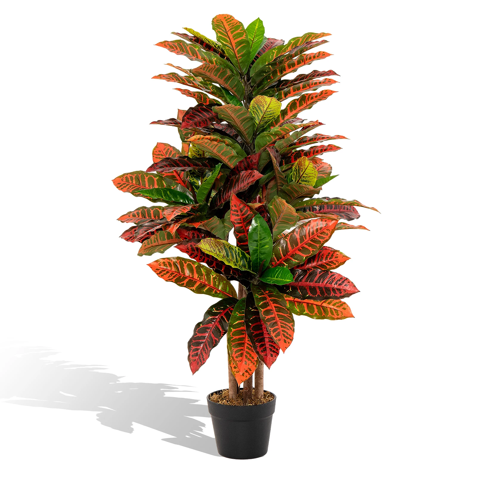 Art plant 100 cm Artificial plant Kroton Palm Tree with Colorful Leaves & Natural Wood Trunk Art Tree in Pot