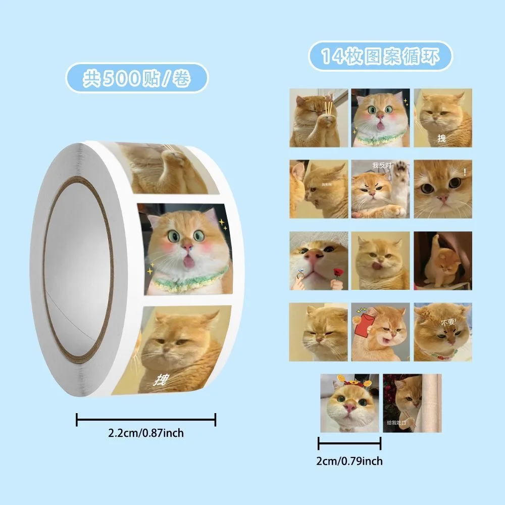 500Pcs/Roll Kawaii Cat Meme Stickers Cute Kitten Decals DIY for Phone Laptop Notebook Suitcase Decor