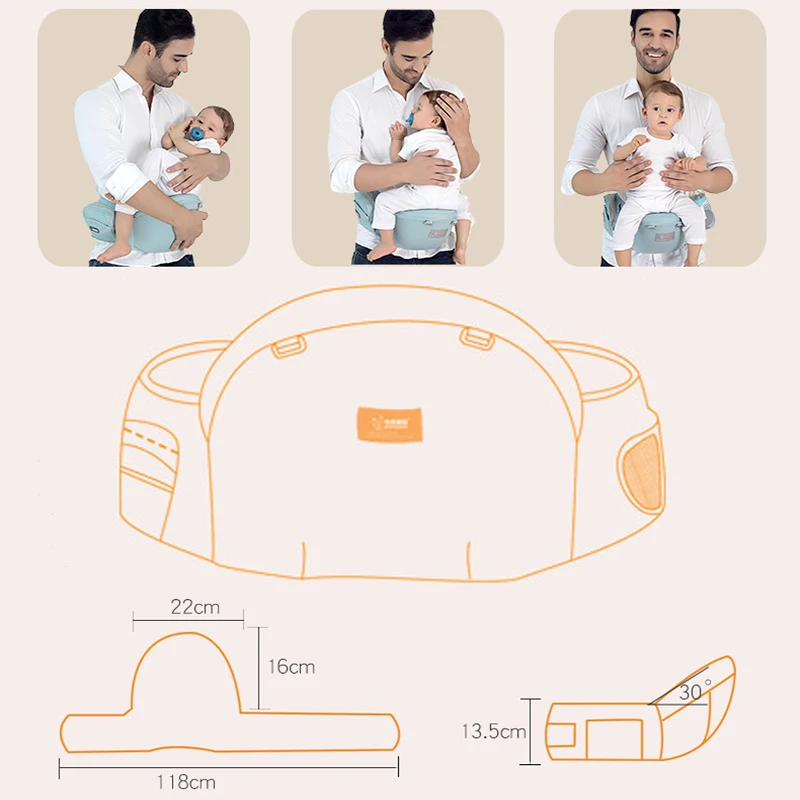 Portabebés de algodón para bebé, portabebés de cintura, portabebés con eslinga, asiento de cadera para niños, bolso para caminantes, soporte frontal, Wra