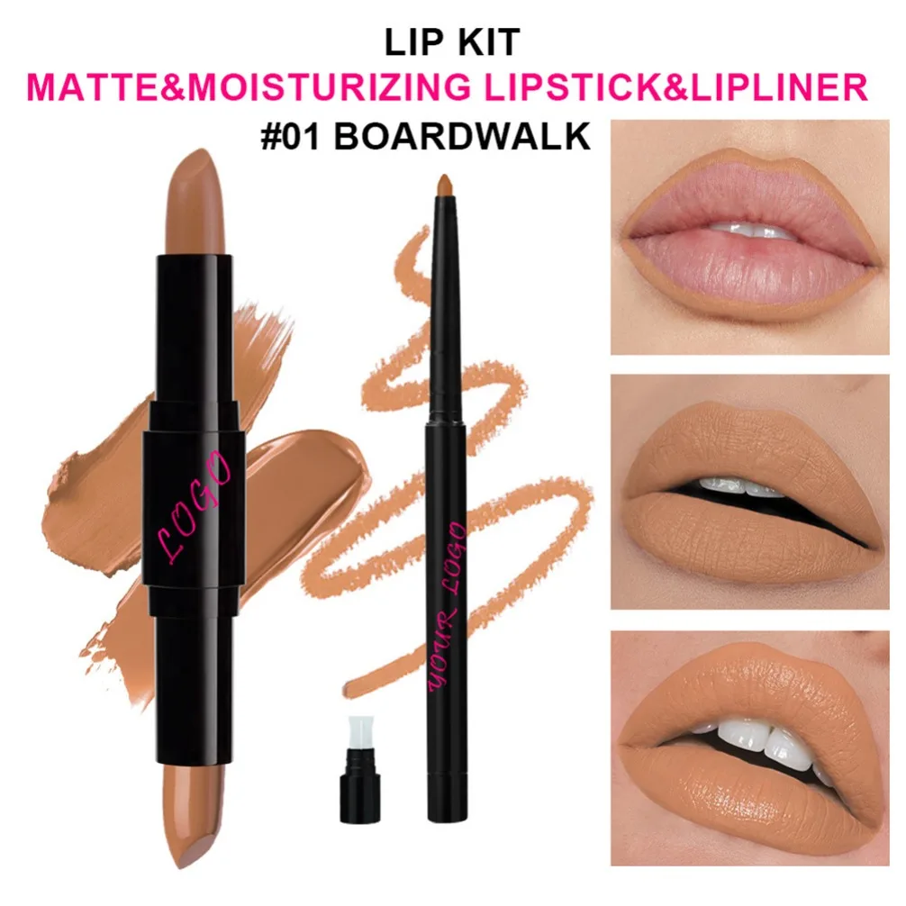 両端リップスティック＆ライナーセット ヴィーガンメイクアップ 卸売 プライベートラベル カスタムロゴ 長持ちマット仕上げ 韓国リップスティック