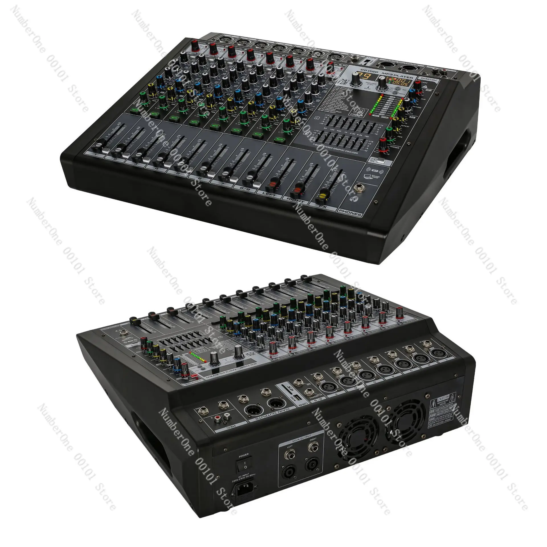 8/12 channel powered mixer with amplifier, all-in-one stage performance 99dsp mixer with bluetooth and usb