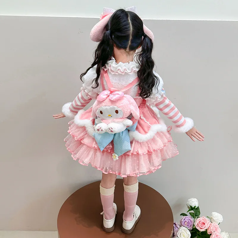 Sanrio Melody Girl Lolita Prinzessin Kleid Herbst/Winter Neue Kinder Elegantes Kleid Geburtstag Halloween Cosplay Kostüm Geschenk