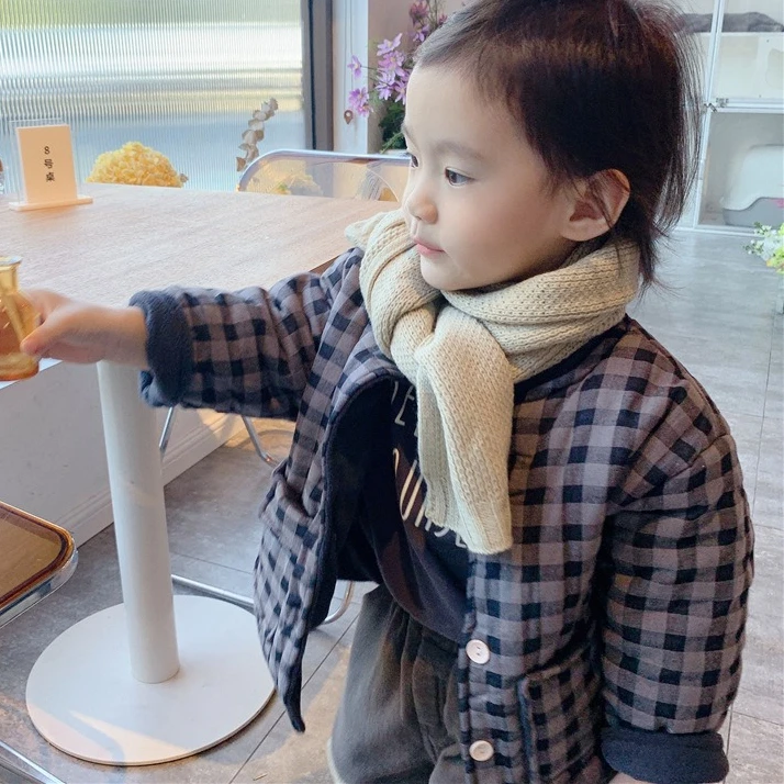 

Пальто для девочек, осень-зима 2021, новая детская одежда в корейском стиле, модная одежда для маленьких девочек в клетку, хлопок, повседневная, простая