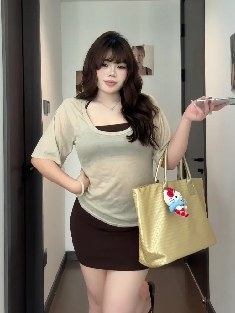 Grande taille u-ne ort Sve T-irt ensemble décontracté polyvalent coton été Faion haut de gamme sentiment deux pièces ensemble pour les jeunes femmes
