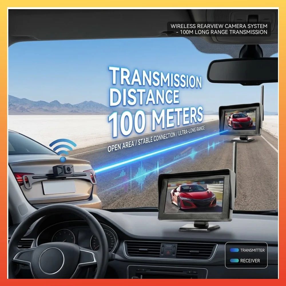 4.3-inch backup display, wireless backup camera with infrared night vision, and waterproof rearview license plate camera suitabl