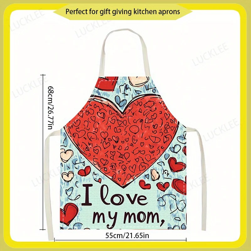 1pc I Love My Mom Apron Heart Graphic Mothers Day Gift Kitchen Linen Apron for Baking