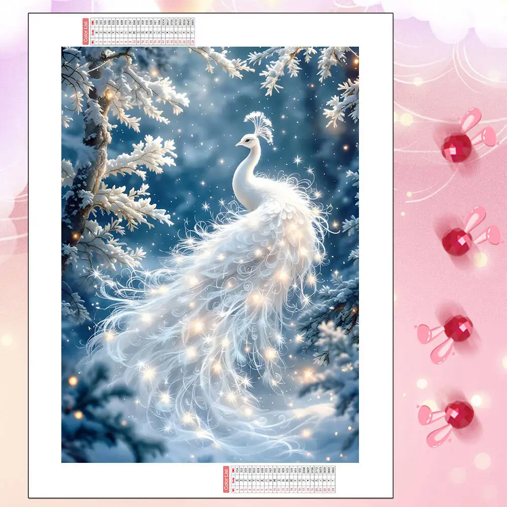 Diamant Mosaik Kunst Handwerk Pfau Tier Schnee Szene Landschaft Voll Platz Runde DIY Diamant Malerei Home Dekoration