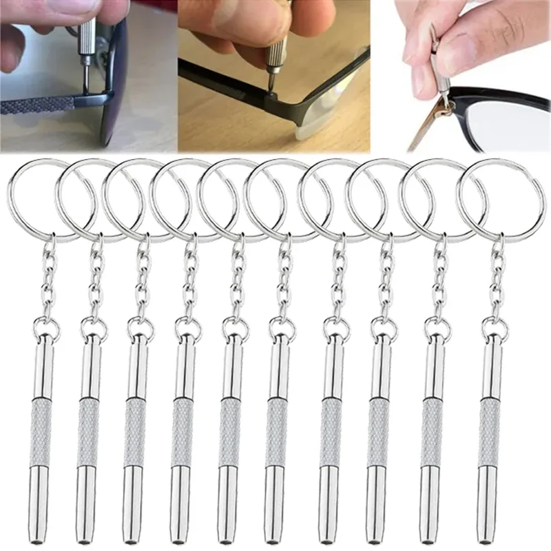 Stainless Steel Mini Glasses Screwdriver Sunglasses House Keychain Ring Vertical Cross Screwdriver Phone Watch Repair Tools Set