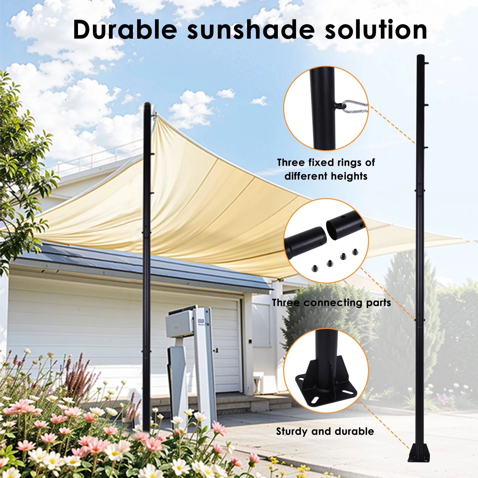 

2 Pack 10FT Metal Outdoor Support Post Kit 2.4in Diameter Sun Shade Sail Support Pole Kit for Garden Yard Backyard