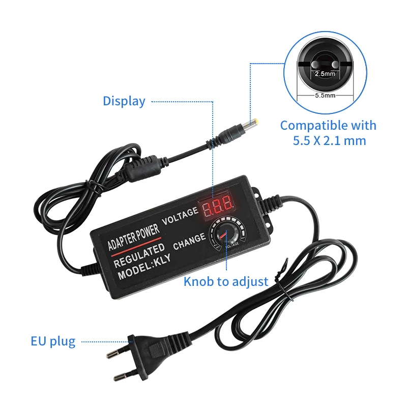 Adaptador ajustable de CA y CC, fuente de alimentación de pantalla LED de 12V, 220V a 3V, 5V, 9V, 12V, 24V, 36V, con conector Jack de CC