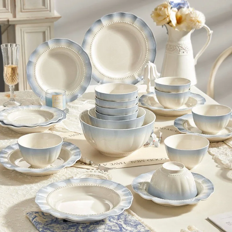 Modern Blue Dinner Set Plates Friendly Aesthetic Elegant Designer Dinnerware Sets Luxury Christmas Vajilla Ceramica Dinnerware