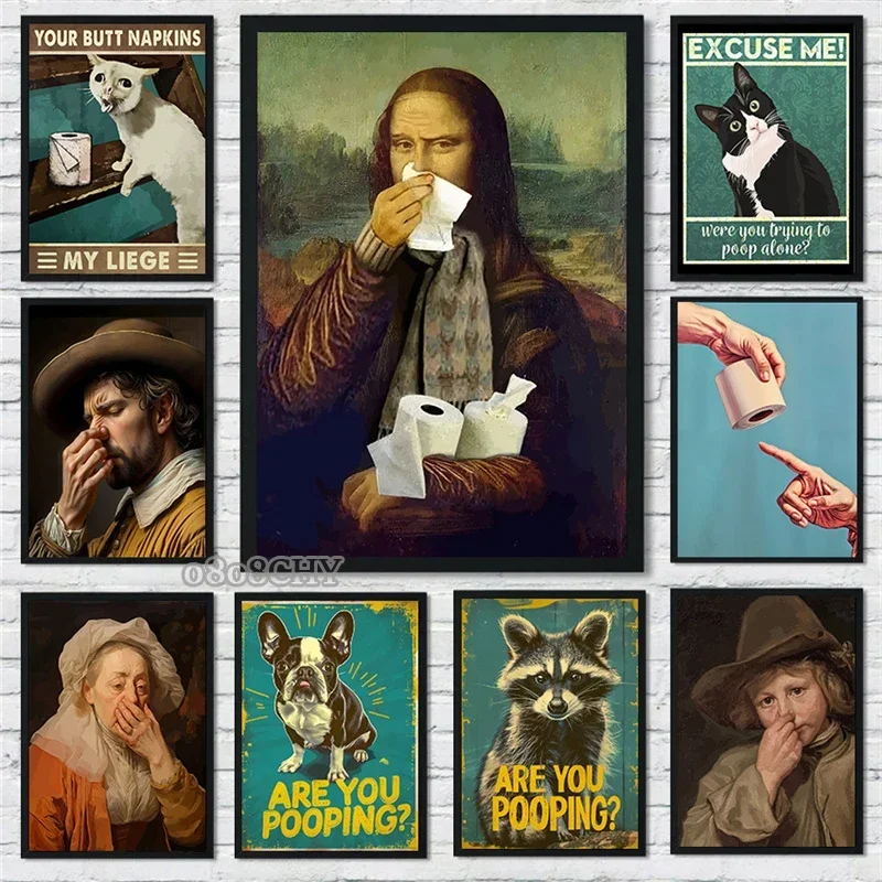 المرحاض المشارك يد الله مضحك الكلب الراكون هل أنت التبرز قماش طباعة الفن صور خمر صورة مضحك الحمام جدار الفن