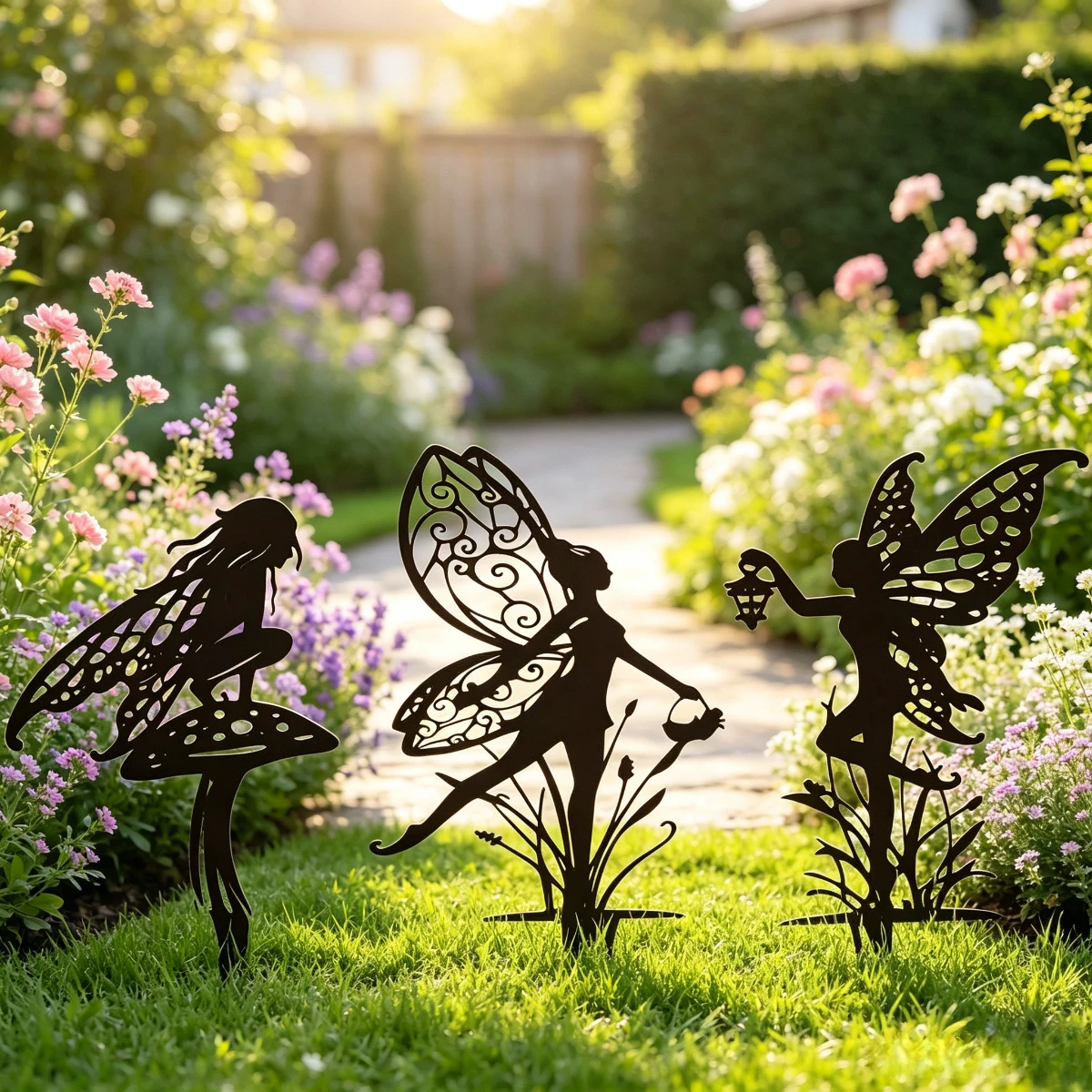 1/3pcs Metal Fairy Garden Stakes Iron Butterfly Wing Silhouette Outdoor Yard Art Decoration for Lawn Patio Landscape Decorations