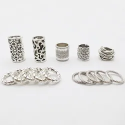 15Pcs/Pack Viking mix metal set for hair braid dread beard dreadlock beads tube rings for Hair women men Accessories