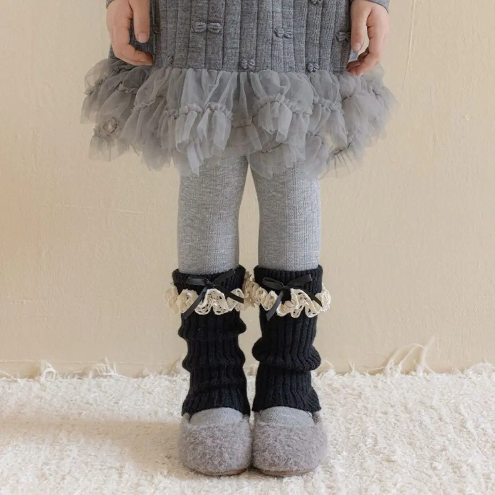 Sweet Polyester Girls Leg Warmers Thickened Fabric Knitted Texture Sock Covers Stretchy Fit Lolita Leg Gaiters Girls Daily Wear