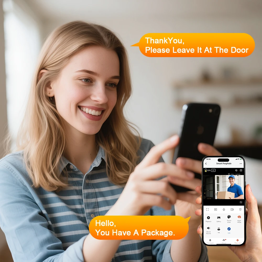 Elecpow Tuya جرس باب ذكي يعمل بالواي فاي مع جرس حلقي 4.3 بوصة 1080P كاميرا بثقب الباب الرقمي PIR للرؤية الليلية كشف الحركة