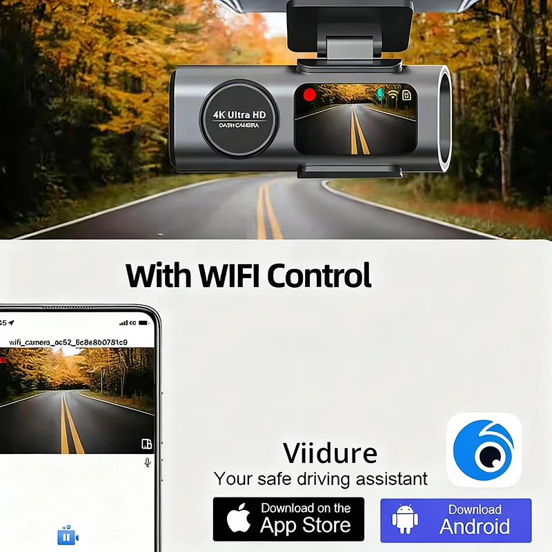 울트라 HD 4K 차량용 전방 대시캠 미니 WIFI DVR 블랙박스 24시간 주차 모니터링 야간 시야, GPS/후방 카메라 옵션