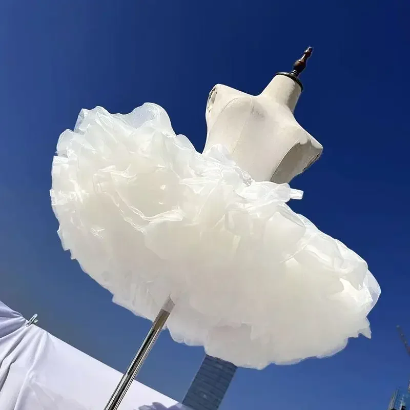 

35cm/45cm Four Layers Soft Yarn White Short Skirts Women Super Violent Puffy Petticoat Cosplay Bonless Elastic Waist Underskirt