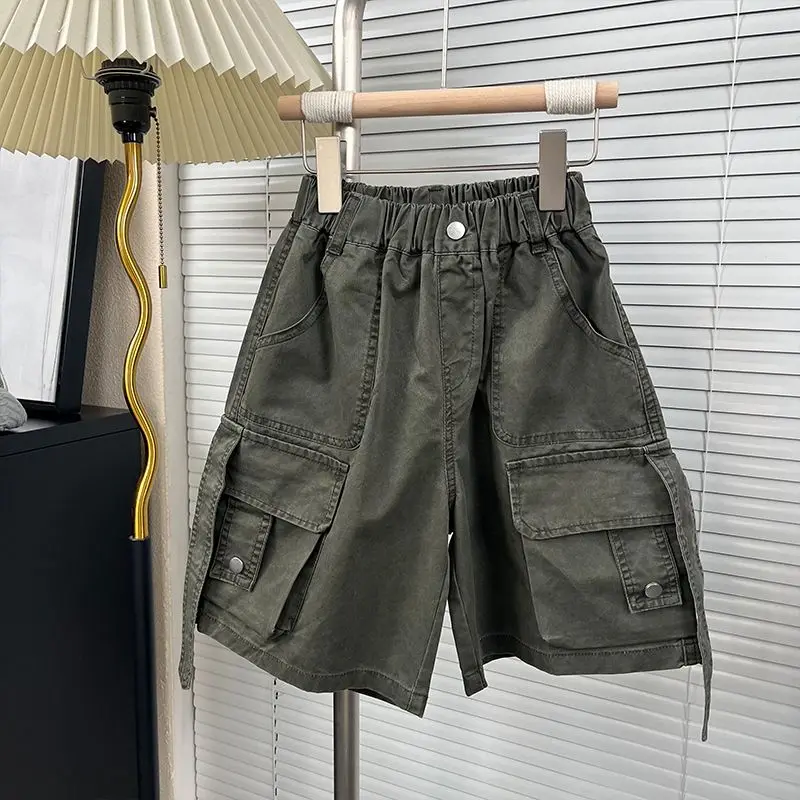 Boys Summer Cargo Shorts White 2026 New Big Kids Five Point Mid Length Shorts Boys Outer Wear Street Cool Trendy Handsome