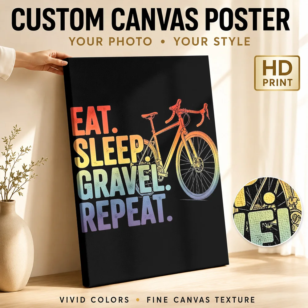 Eat Sleep Gravel Repeat Cycling Design Canvas Painting Poster Custom Sports Portrait Wall Art for Man Cave Decor Ready to Hang