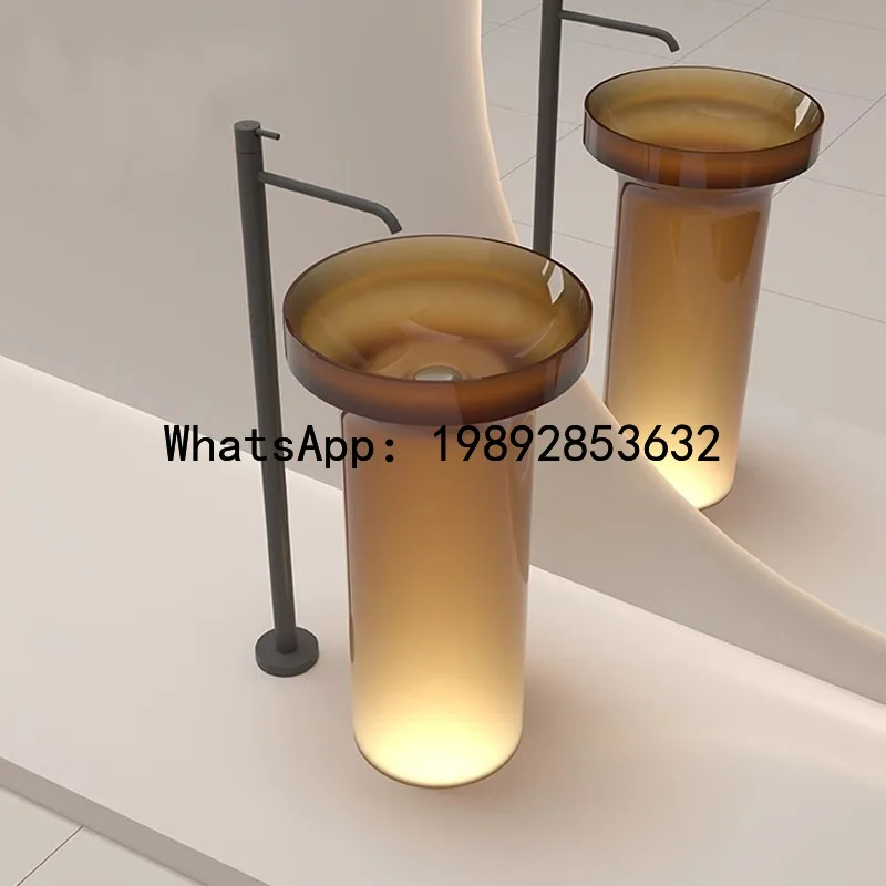 YFY Resin Color Transparent Crystal Wash Basin Floor-standing Hotel Villa Artistic Pedestal Basin