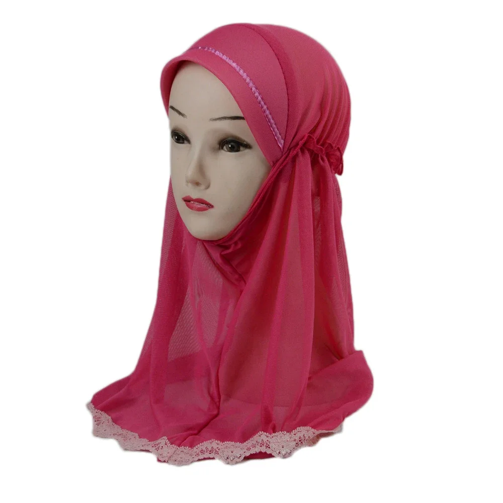 Hijab Muçulmano Instantâneo para Meninas, Turbante Envoltório, Pull-On, Pronto-a-vestir, Lenço Islâmico, Chapéu, Xales Sobrepostos, 2 a 6 Anos