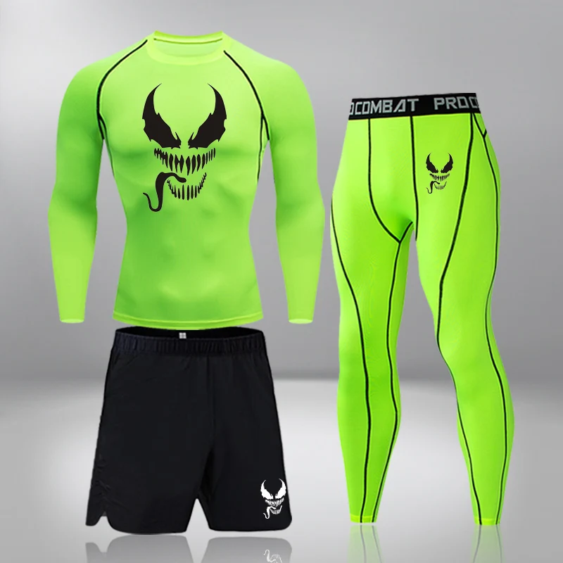 

High Quality Spandex Men Breathable Running Shirt Quick Dry Fitness Training Exercise Clothes Gym Sports Shirt+Leggings + Shorts