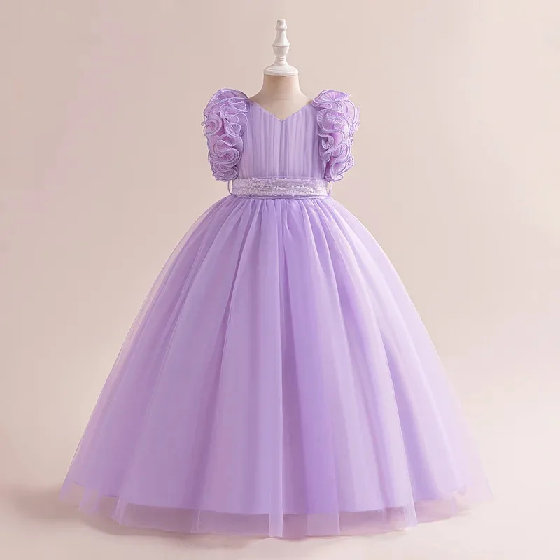 

COSda@Teen Girls Lace Long Flower Princess Gown Kids Birthday Wedding Party Dress Girl Long Bow Evening Dresses Children Fashion