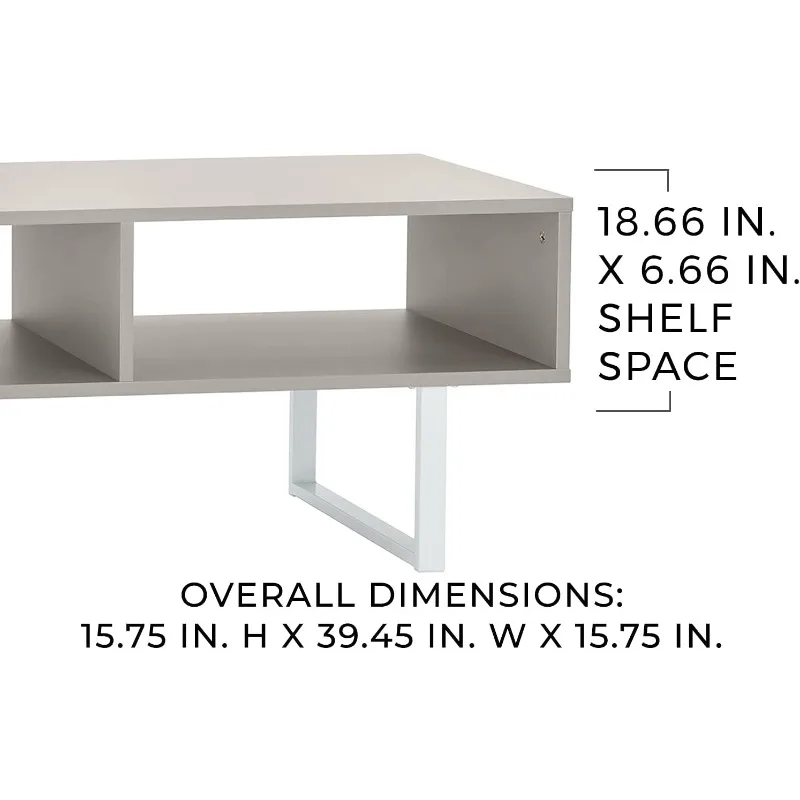 Table basse rectangulaire avec étagères de rangement, conception polyvalente, matériaux mélangés, 15.8 po H x 15.8 po. W x 39.5 po. D,Taupe