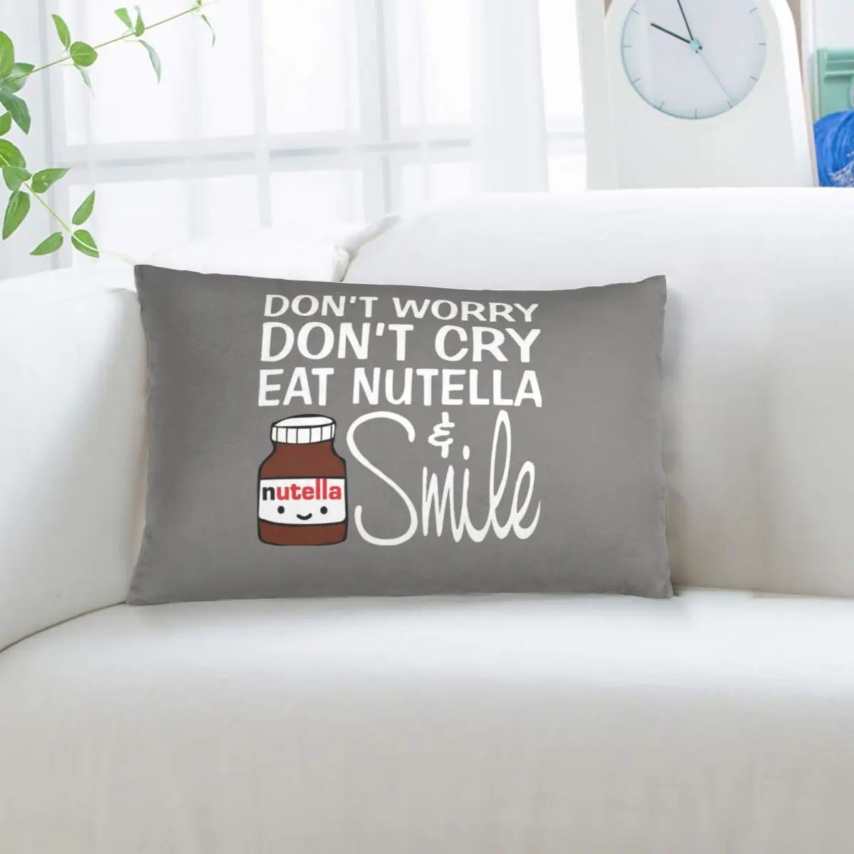 

Декоративная наволочка-подушка «Не беспокойся, не плачь, ешь Нутеллу и улыбайся» для спальни, дома, для комфорта, в форме прямоугольника