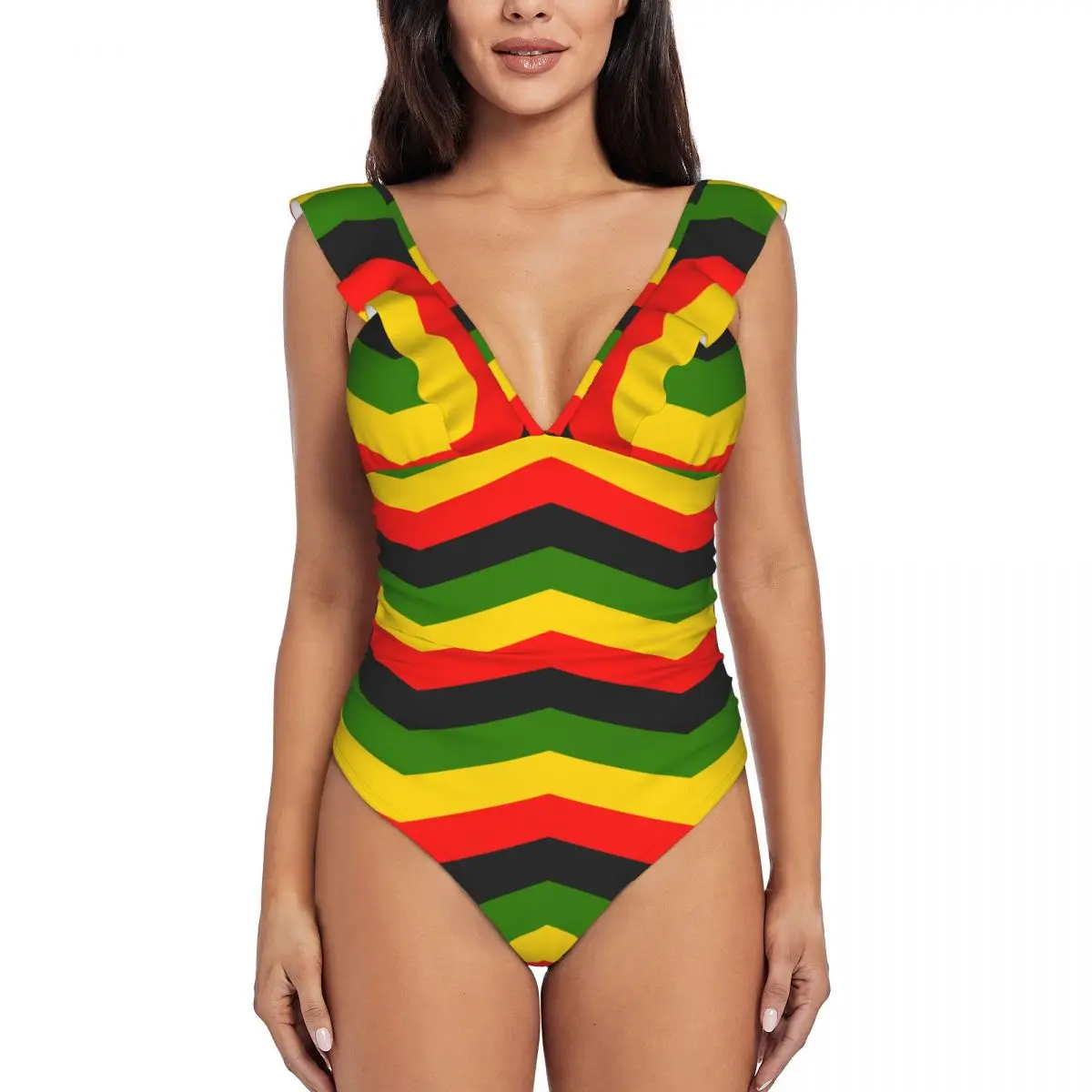 Women Jamaica One Piece Swimwear Sexy Ruffle Swimsuit Summer Beach Wear Slimming Bathing Suit