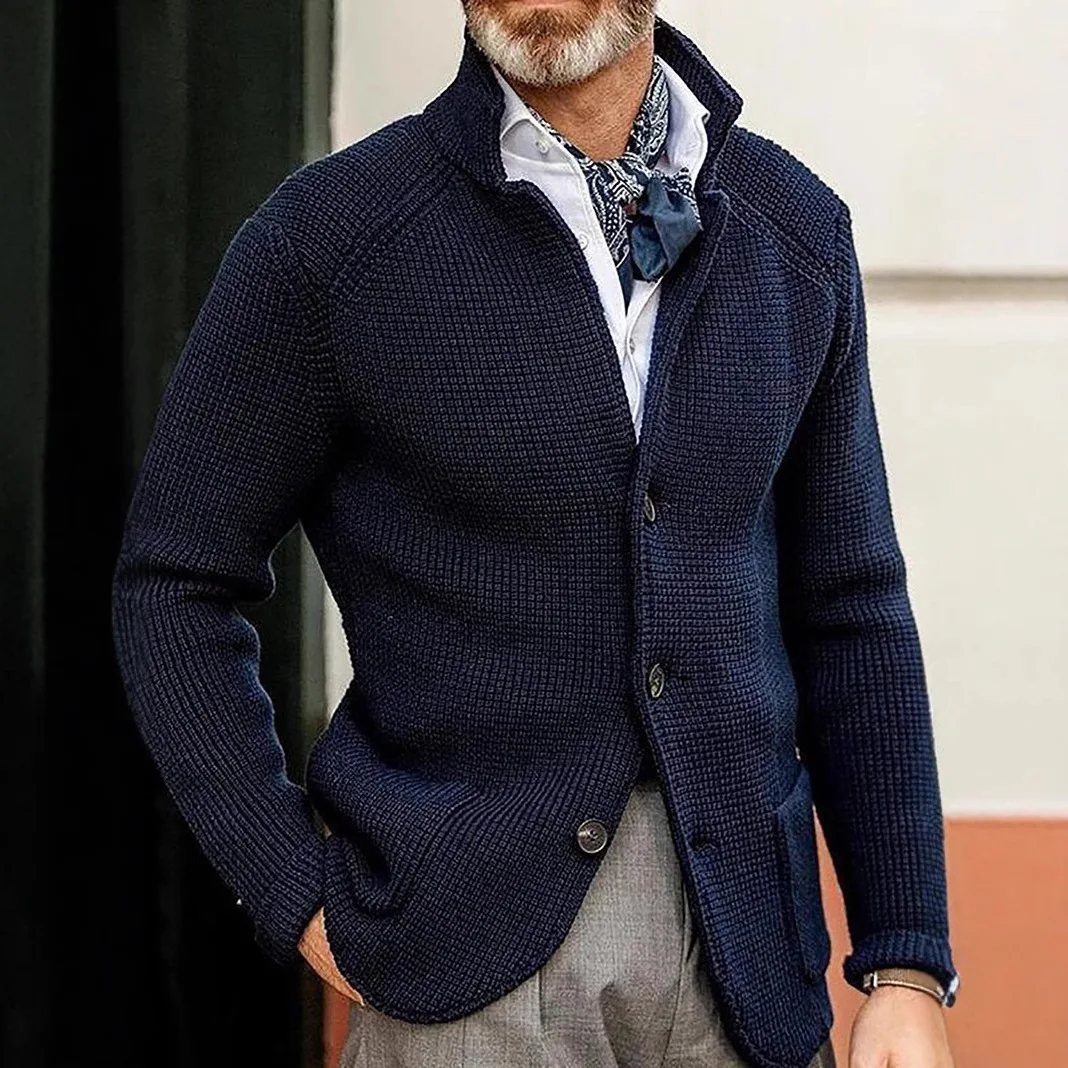 New 2026 Men Stand Collar Knitted Coat Long Sleeve Sweater Cardigan Jacket Solid Thick Warm Knitwear Casual Sweatercoat Blazer