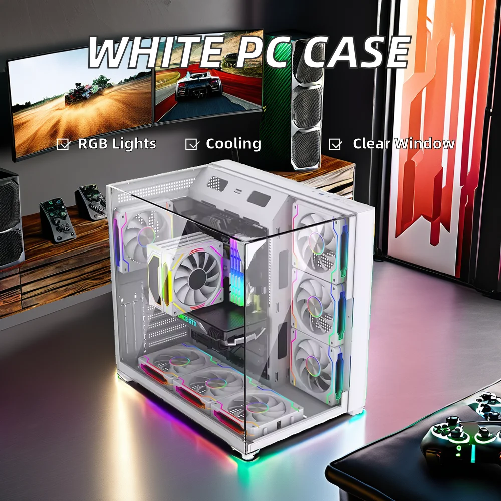 Picture 4: White PC Case Chassis Full Tower with Fan USB3.0 ATX M-ATX Mini ITX Gaming Cabinet Plastic CPU Stocked Computer Cases & Towers