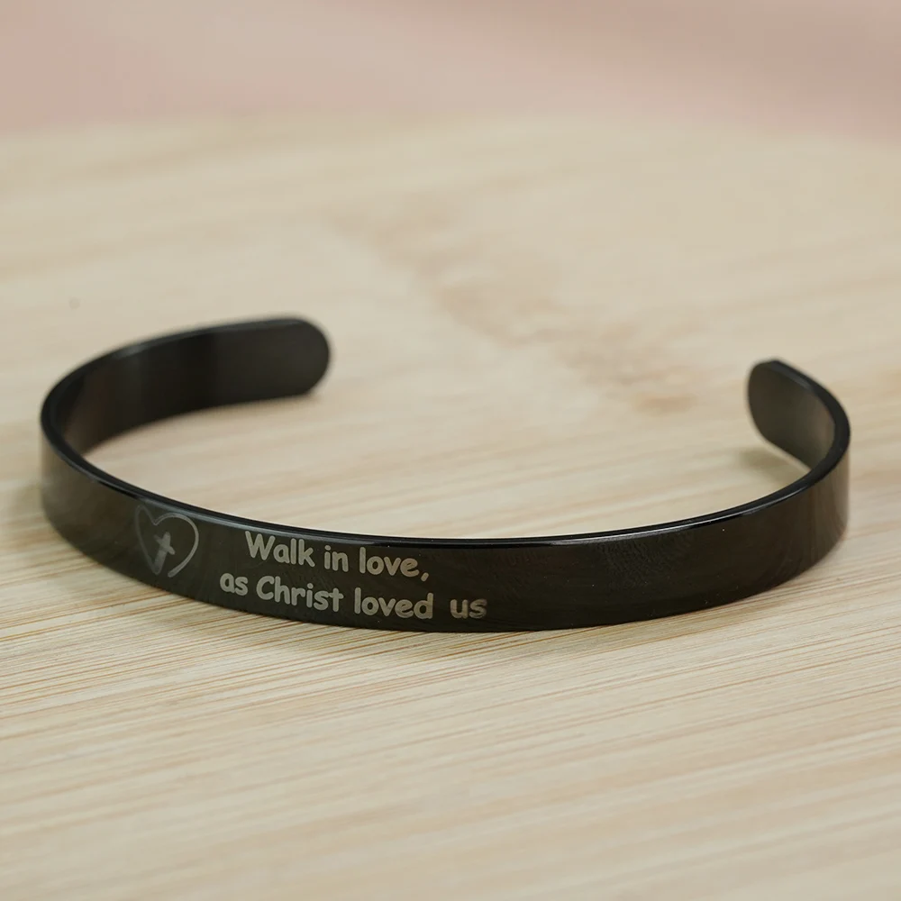 Noter 4mm/6mm/8mm Stainless Steel Open Cuff Bracelet For Men Bible Quotes Bracelet Minimalist Versatile Jewelry Wrist Accessory
